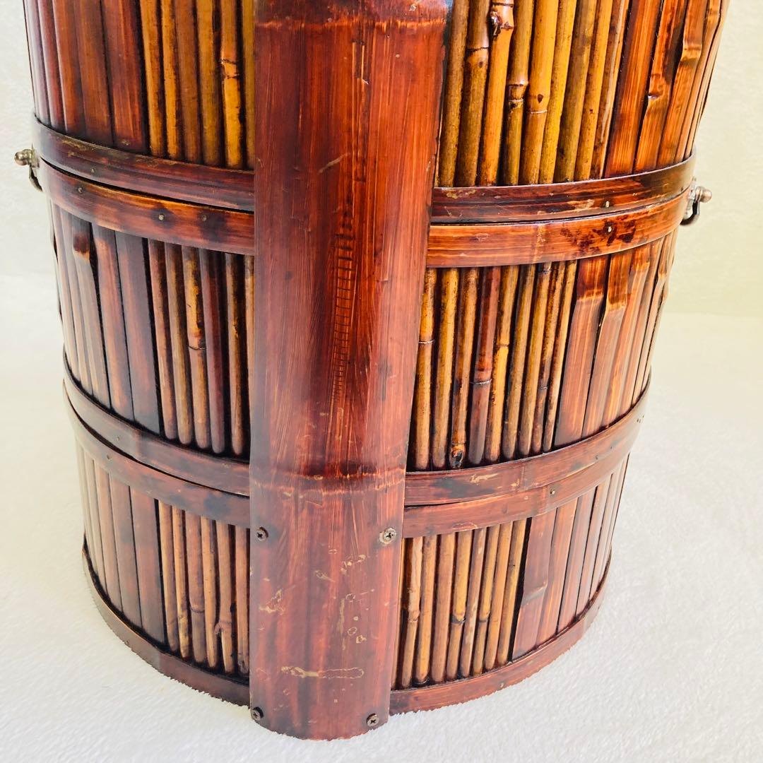 竹編み籠☆特大★茶籠☆煎茶 飾り 堤藍 三段籠 中国 農具　 　自然竹バスケット