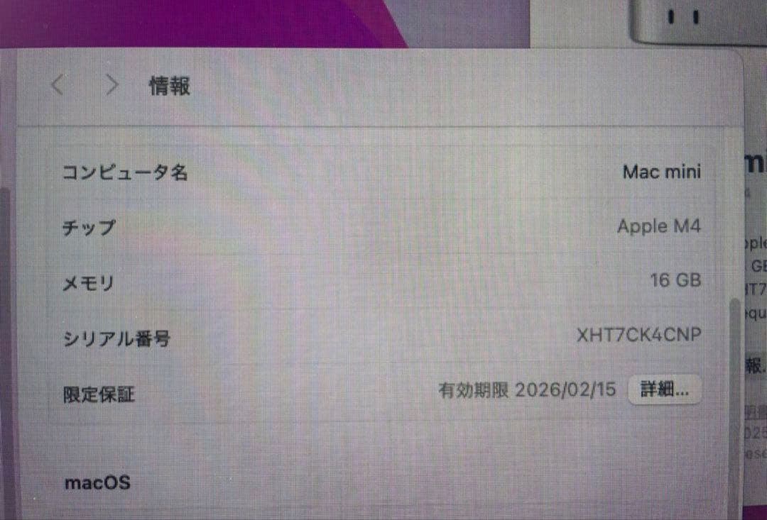 Apple M4 Mac mini 16GB メモリ/ 256GB SSD