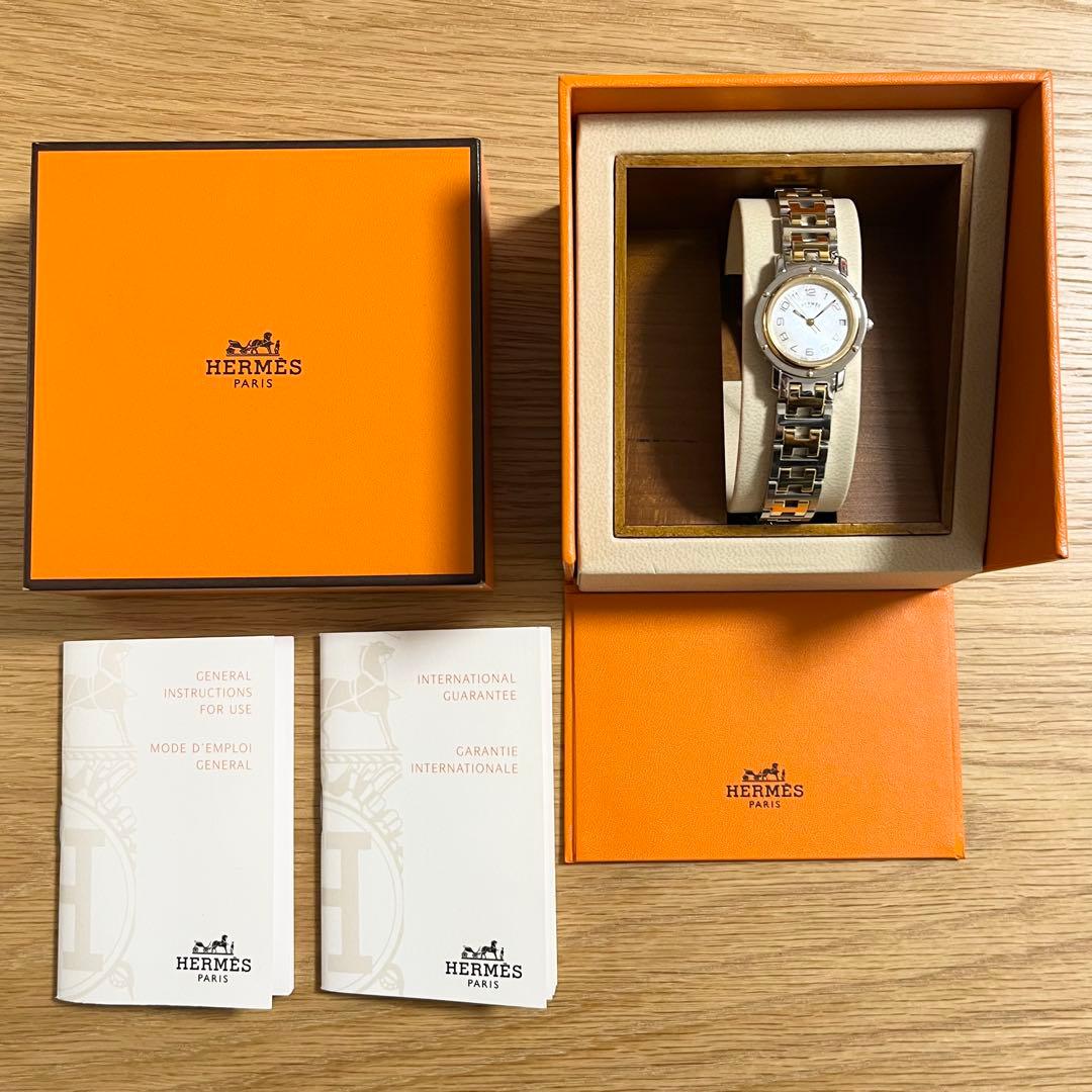 腕時計 エルメス クリッパー ナクレ 時計 シェル文字盤 ゴールド コンビ レア