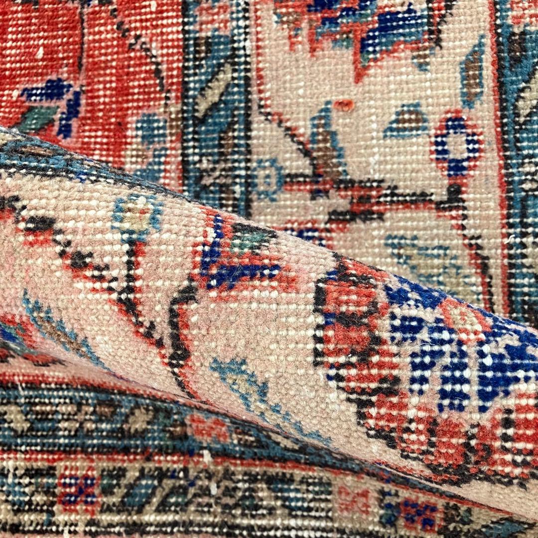 レッド53×163フローラル　ネイビー　ランナー　ロング　トルコヴィンテージラグ