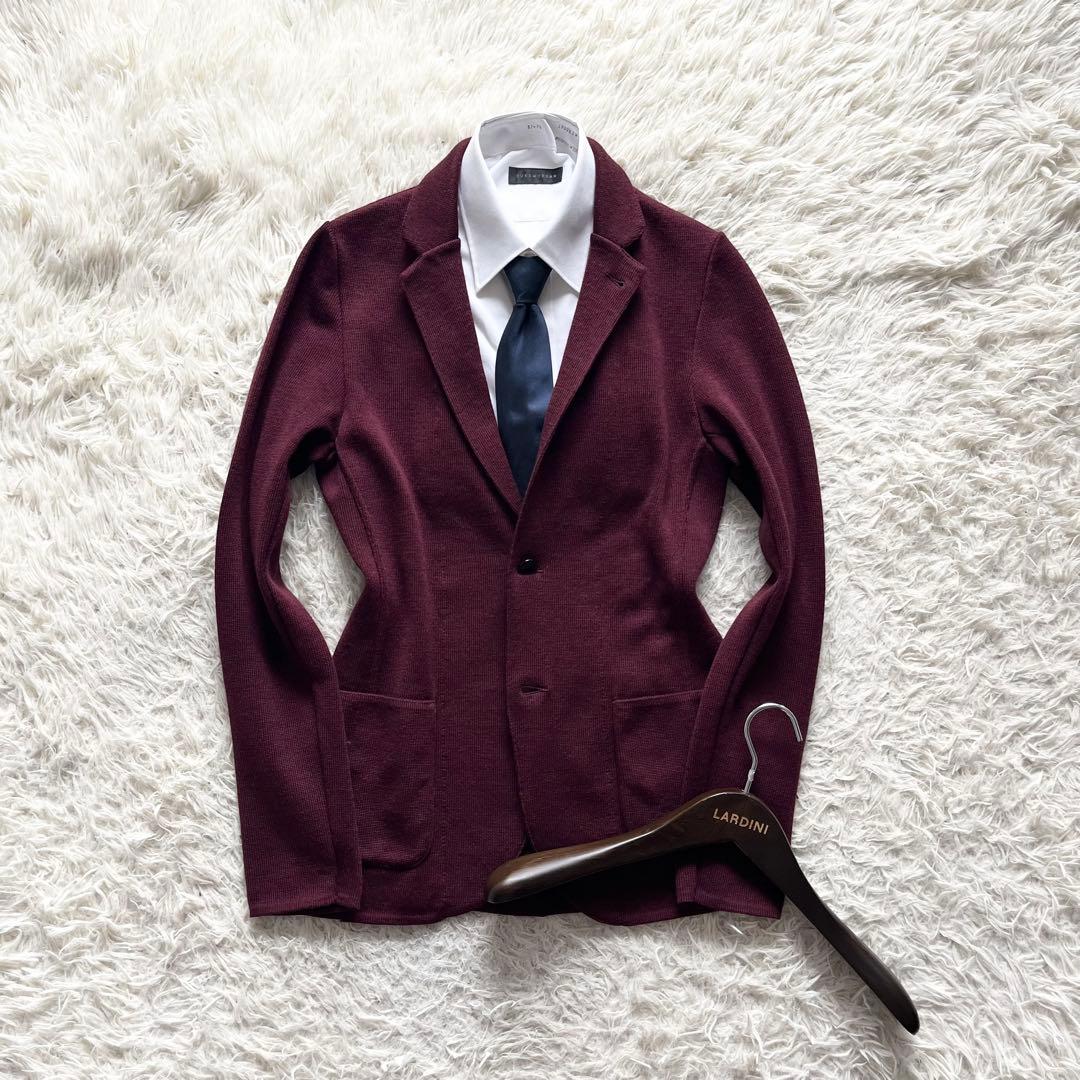 <美品>LARDINI ボルドー ウール ニット ジャケット サイズS相当