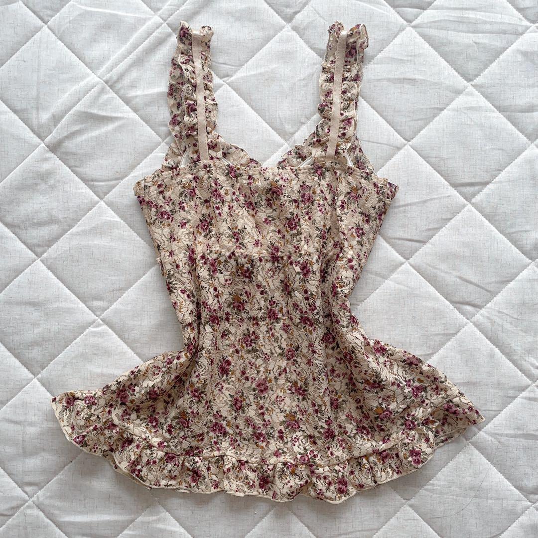 00s LIZLISA系 ビッグリボン総レースフリルキャミ 姫系