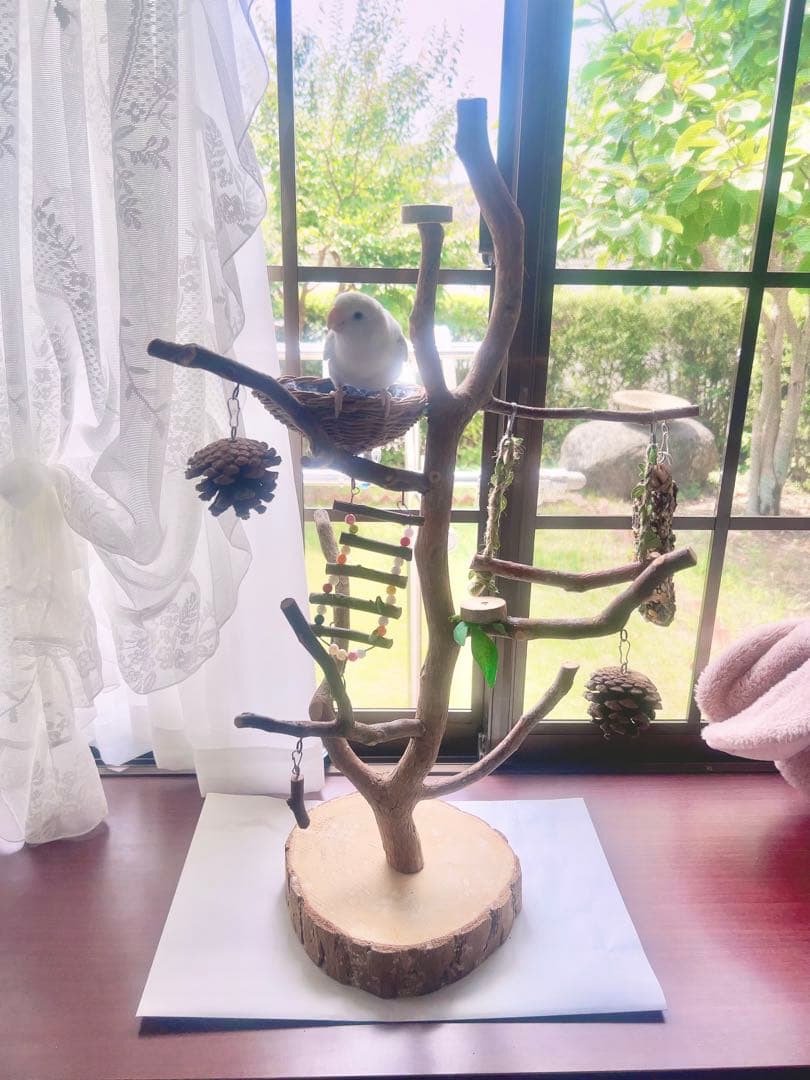 天然木製ツリー型止まり木　高65cm バードアスレチック ジム 小鳥　ブランコ