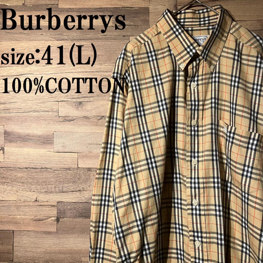 Burberrys　長袖/ボタンダウン/チェック/総柄/刺繍ホースロゴ　サイズL