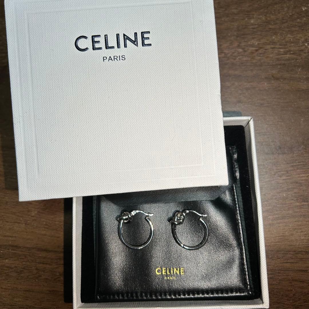 CELINE ノットスモールフープピアス/ロジウムフィニッシュブラス