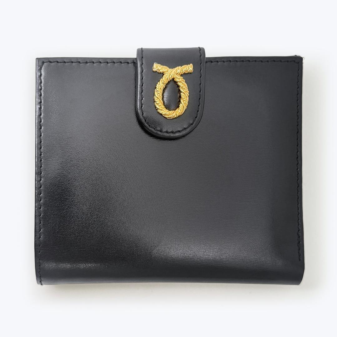 定価8.8万【未使用品？】 ロウナー ロンドン 二つ折り財布 黒 ゴールドロゴ