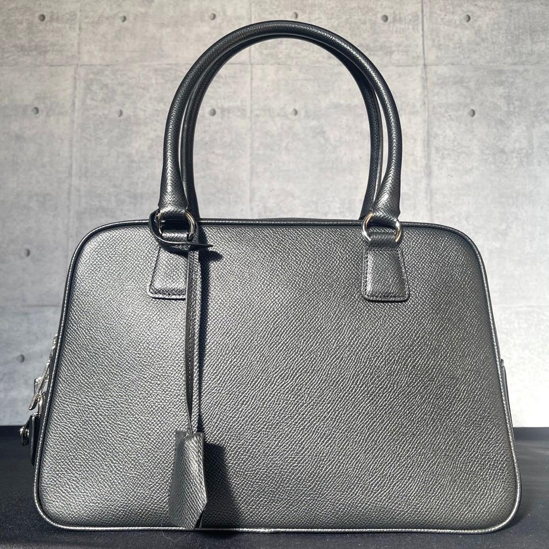 専用品WAKO 銀座和光 サフィアーノ ブラック シルバー金具ハンドバッグ