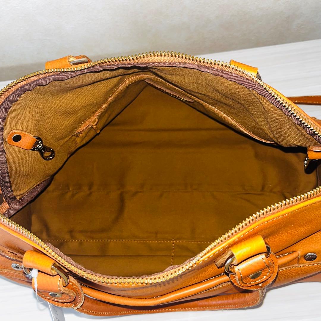 新品　russet 2way レザー ボストンバッグ　インナーバッグ付　オレンジ