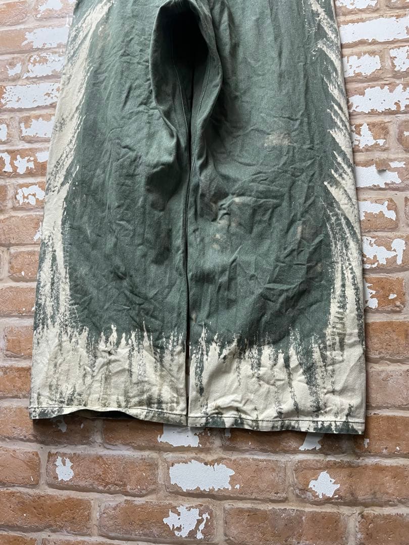 ブリーチデニム　デニム　バギーデニム　カーキ　ワイドデニム　y2k グランジ