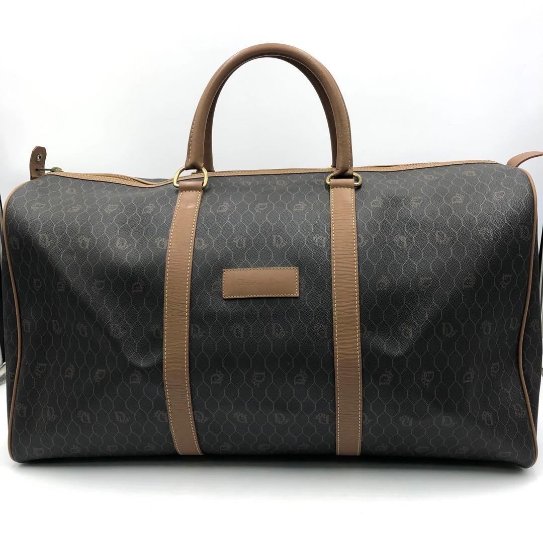 極美品 ディオール 特大 ボストンバッグ 大容量 ハニカム PVC レザー 茶系