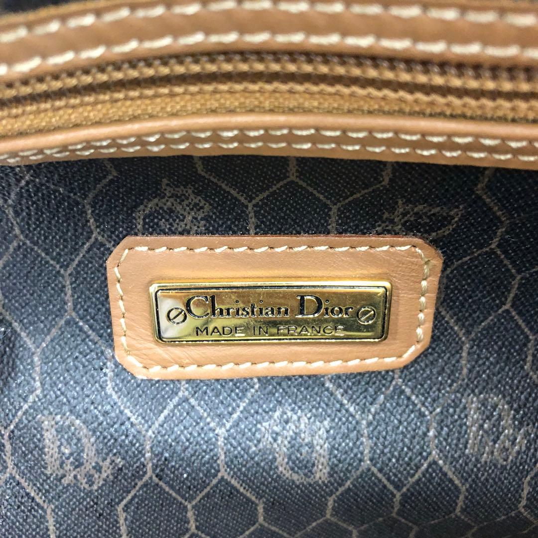 極美品 ディオール 特大 ボストンバッグ 大容量 ハニカム PVC レザー 茶系