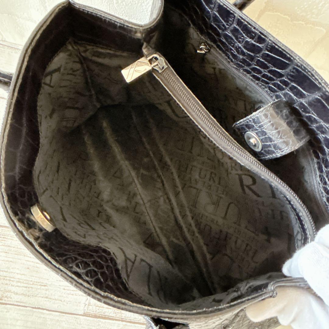 美品✨フルラ FURLA トートバッグ ビジネス 肩掛け クロコ型押し 黒