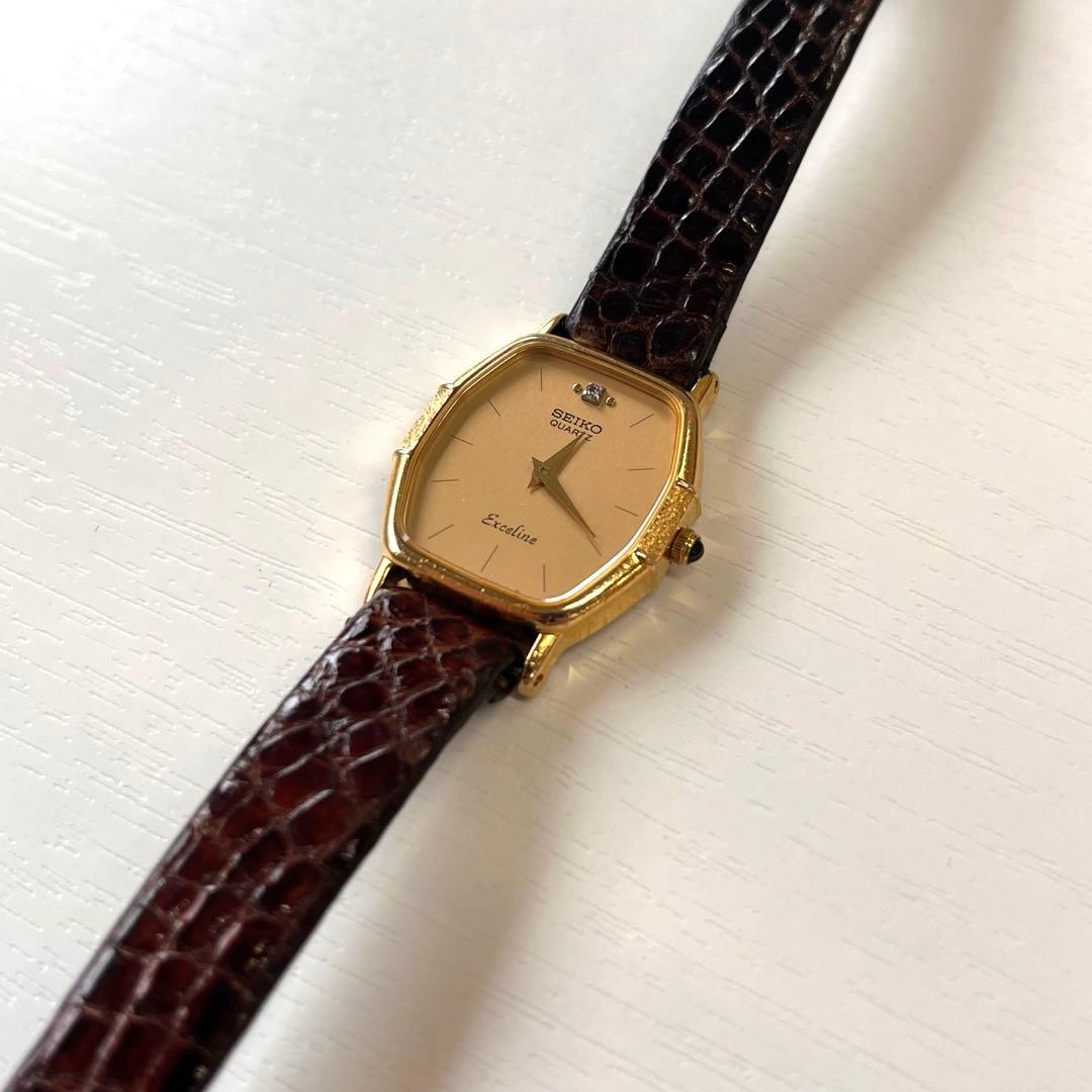 ◎SEIKO EXCELINE / K10ケース 1Pダイヤモンド入り 皮ベルト