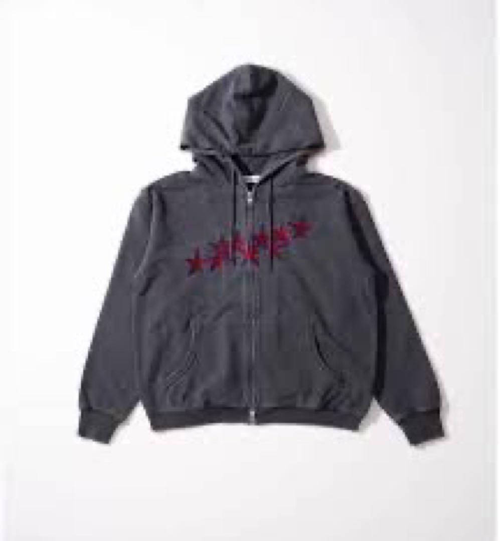 トップス vallad STAR DAMAGED ZIP UP HOODIE