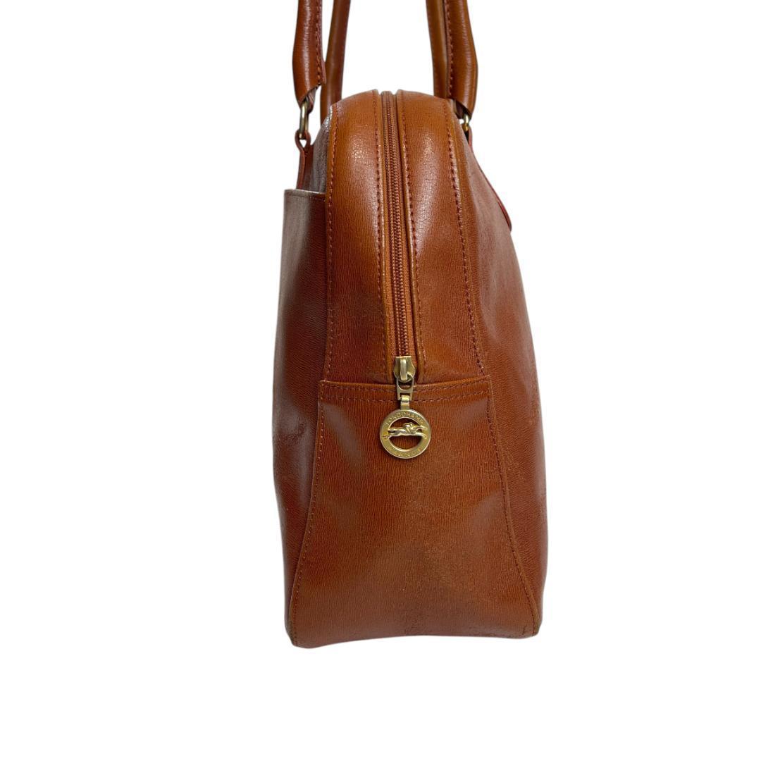 良品 LONGCHAMP 2865 ボストンバッグ バンブー オールレザー