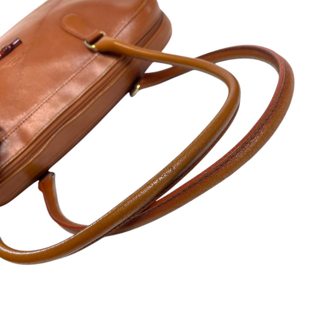 良品 LONGCHAMP 2865 ボストンバッグ バンブー オールレザー