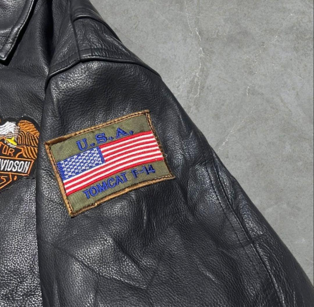 WILSONS本革ハーレーカスタム刺繍イーグルワッペンレザージャケットL古着