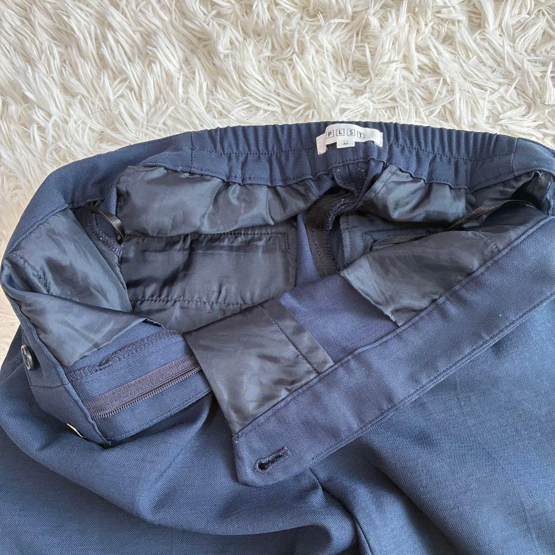 PLST リネンブレンドカラーレスジャケット セットアップ 麻混 ネイビー Ｍ