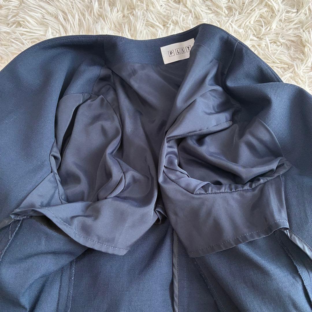 PLST リネンブレンドカラーレスジャケット セットアップ 麻混 ネイビー Ｍ