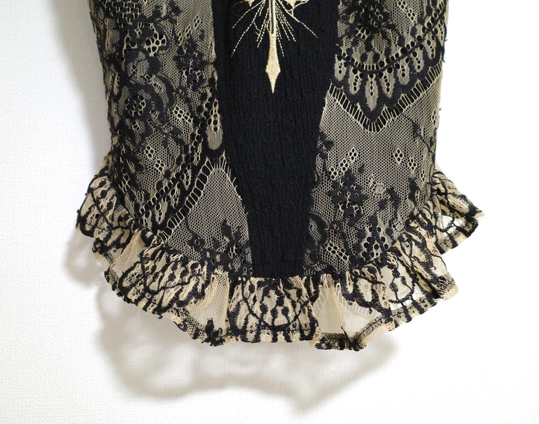 ブラック ブラウン キャミソール レース 2way 刺繍 クロス