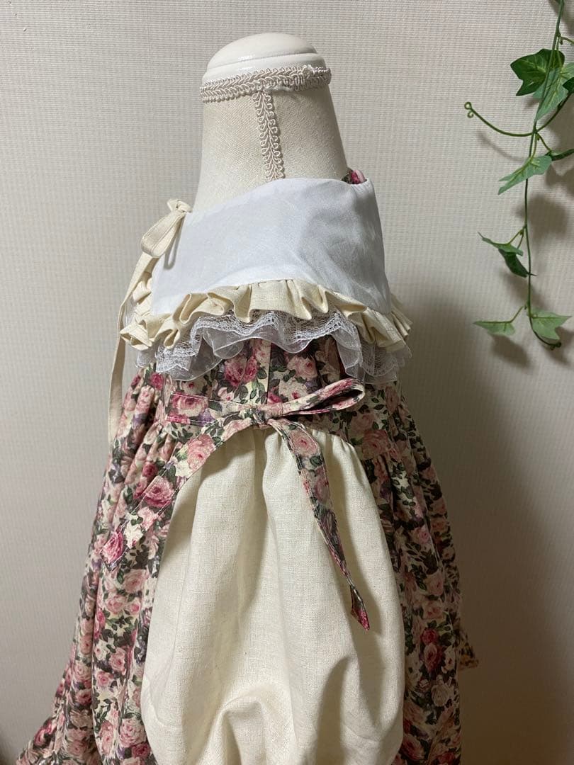 ハンドメイド　ふっくら袖ワンピース　90㎝つけ襟セット