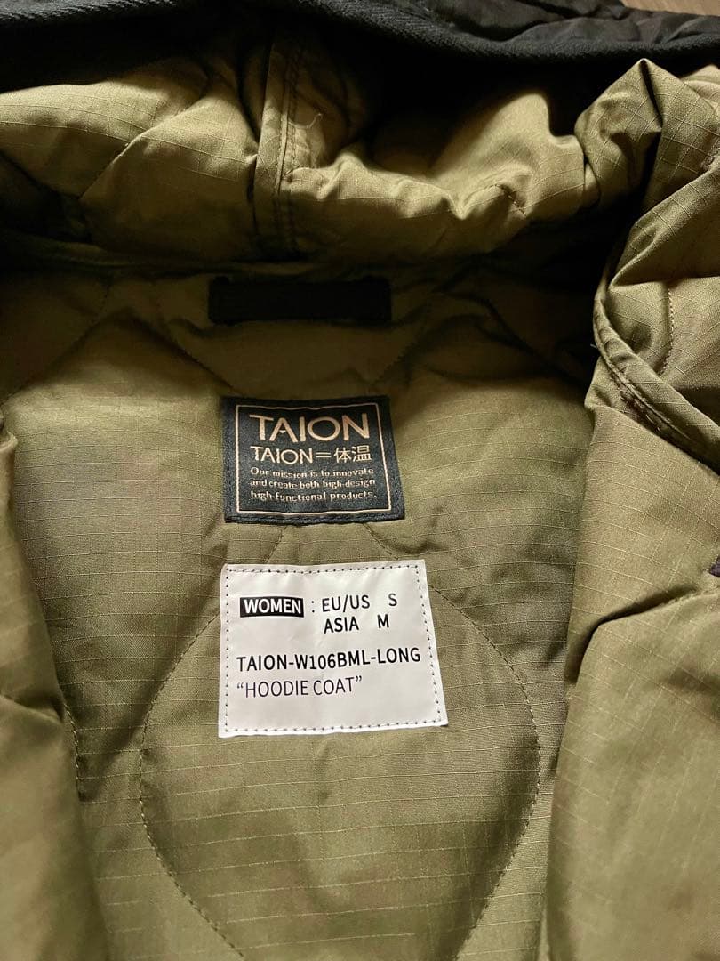 TAION ミリタリー フード ダウンコートM ブラック/オリーブ