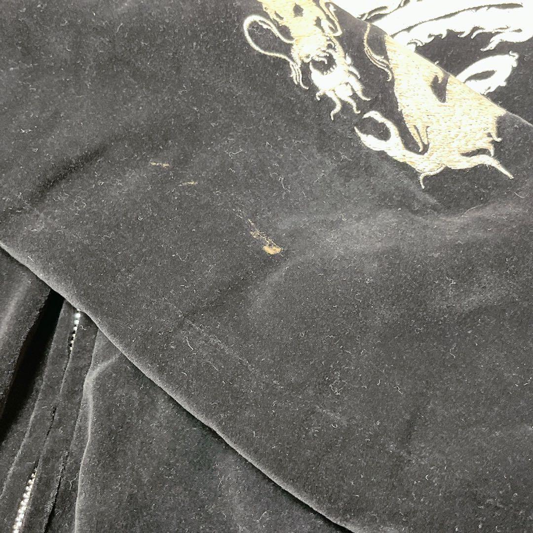 【HUNDREDCLUB】スカジャン 龍刺繍 ベロア (2) ドラゴン 黒