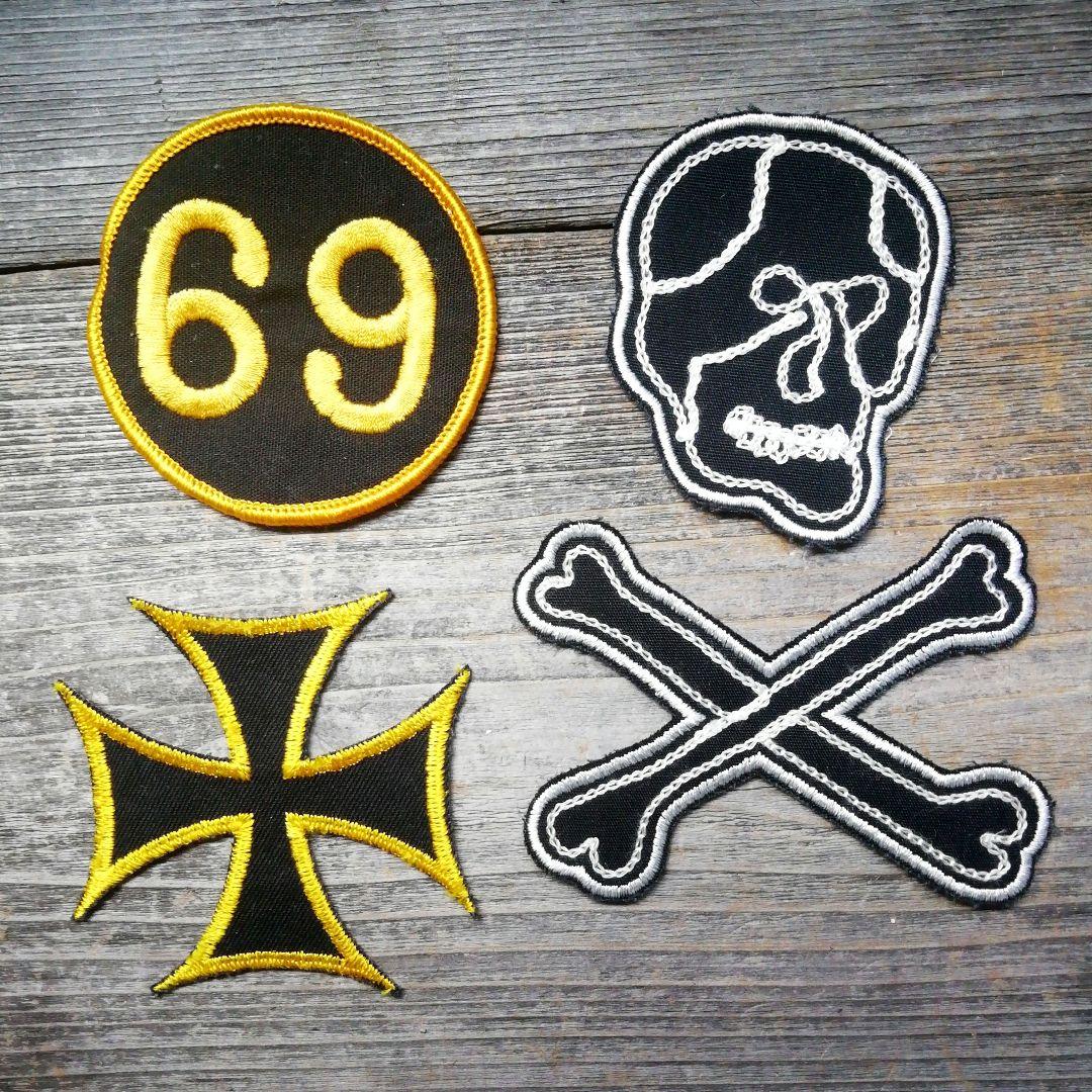 ビンテージ　アイアン　クロス　69 スカル　CXTXM ワッペン　バイカー