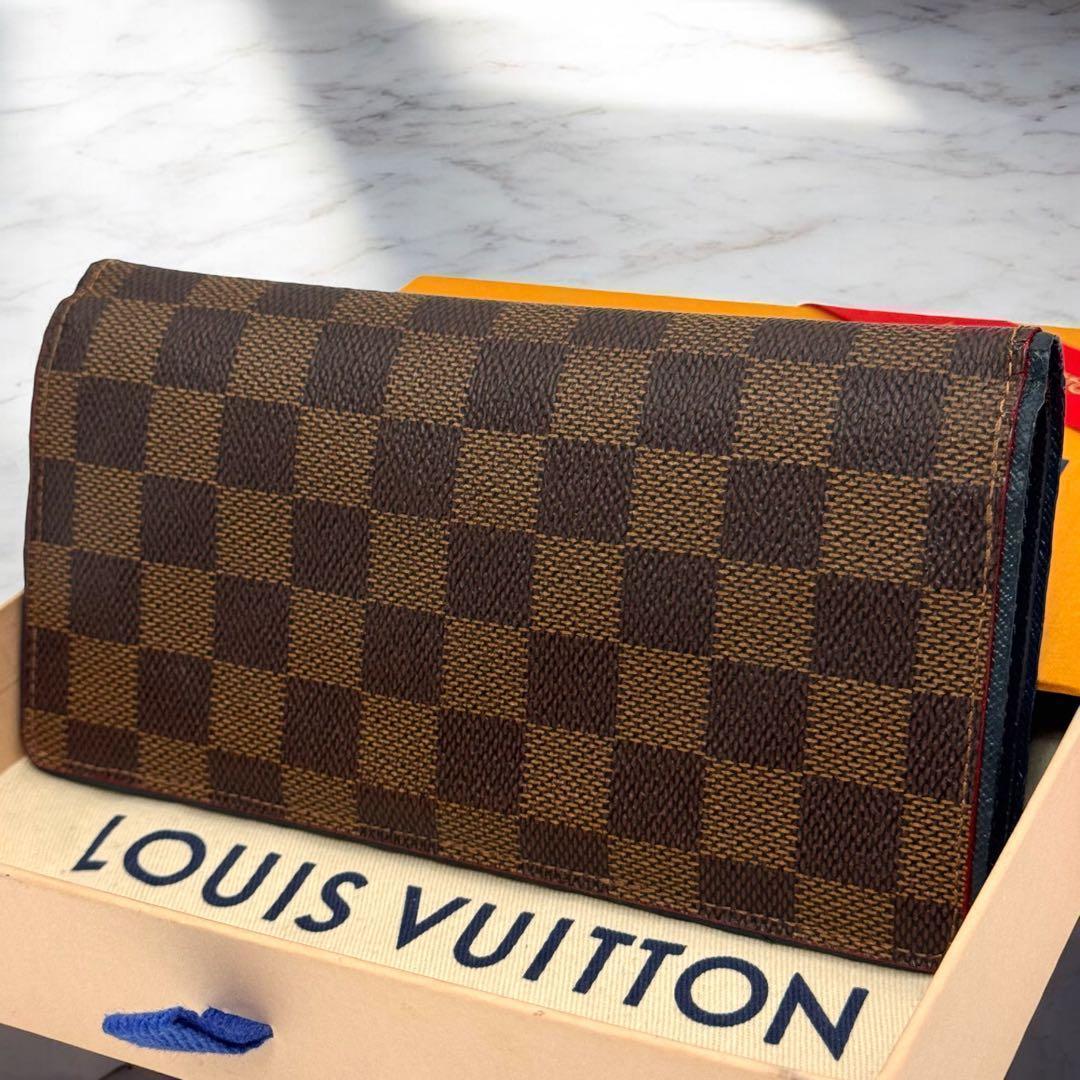【美品】ルイヴィトン　ダミエ　ポルトフォイユ・ブラザ　長財布　ブルー　ネイビー
