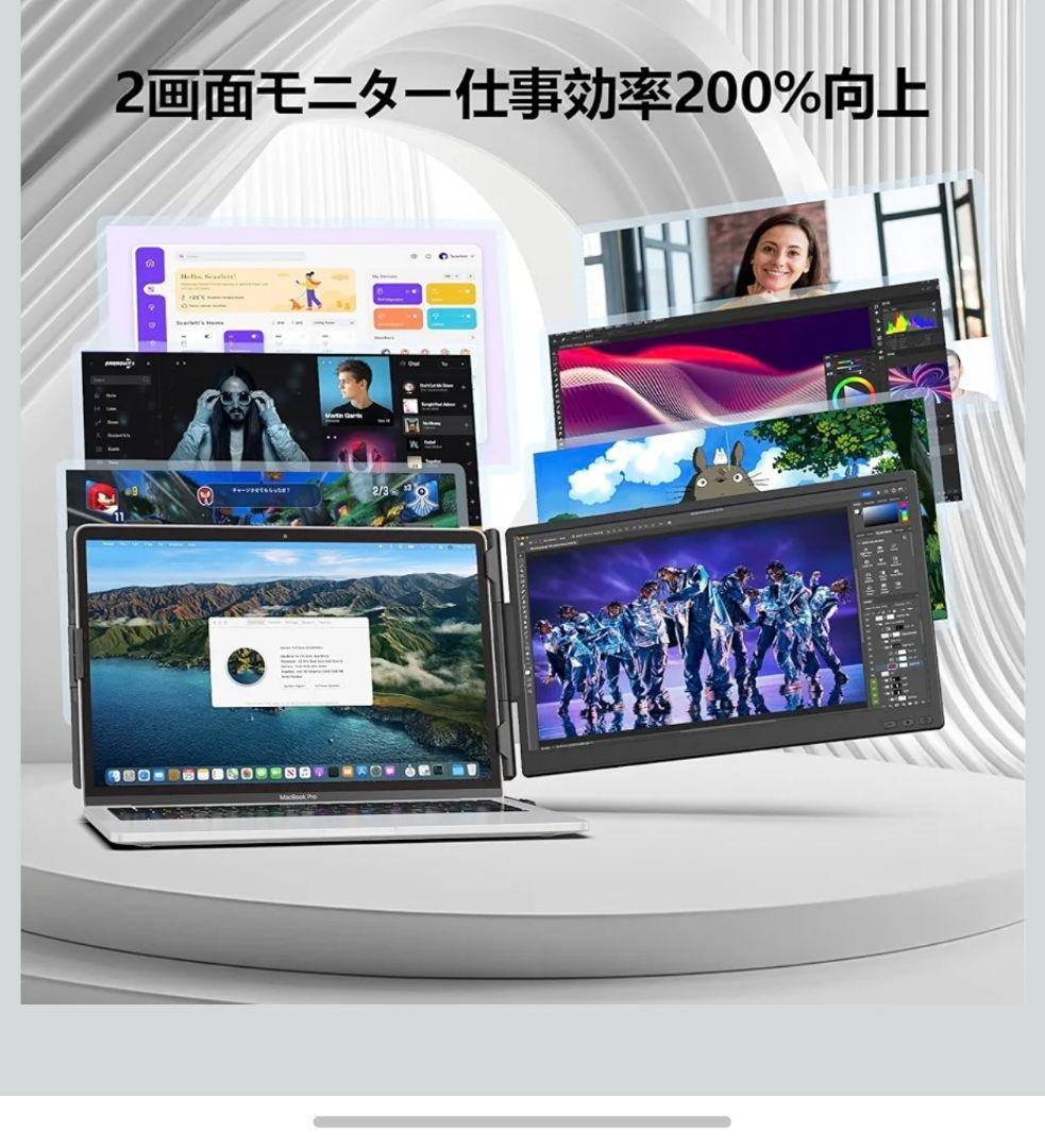 14インチ ノートパソコンモニター デュアルディスプレイ 2画面 180°回転