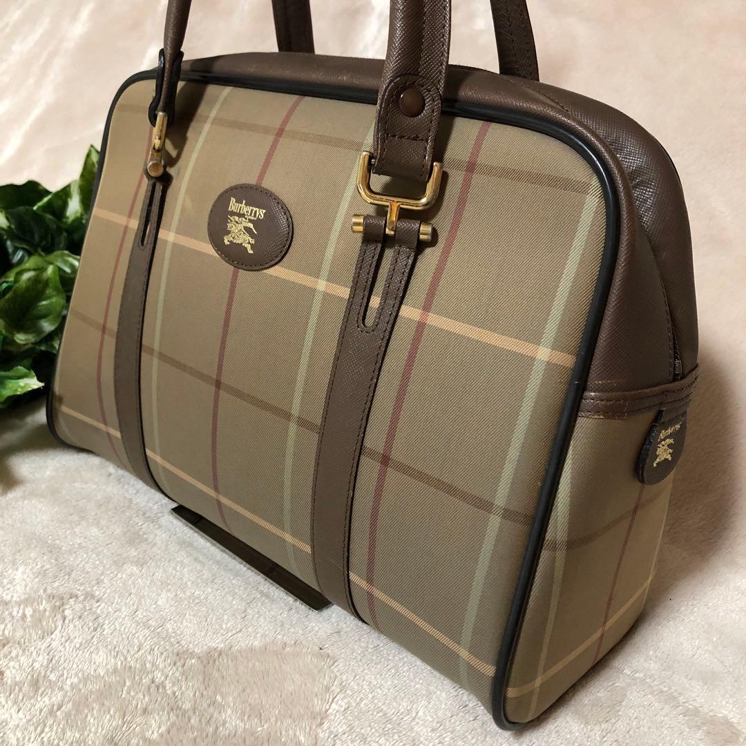 BURBERRY バーバリー　ボストンバッグ　ノバチェック　ホースロゴ　レザー