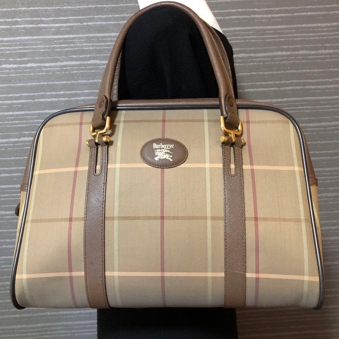 BURBERRY バーバリー　ボストンバッグ　ノバチェック　ホースロゴ　レザー