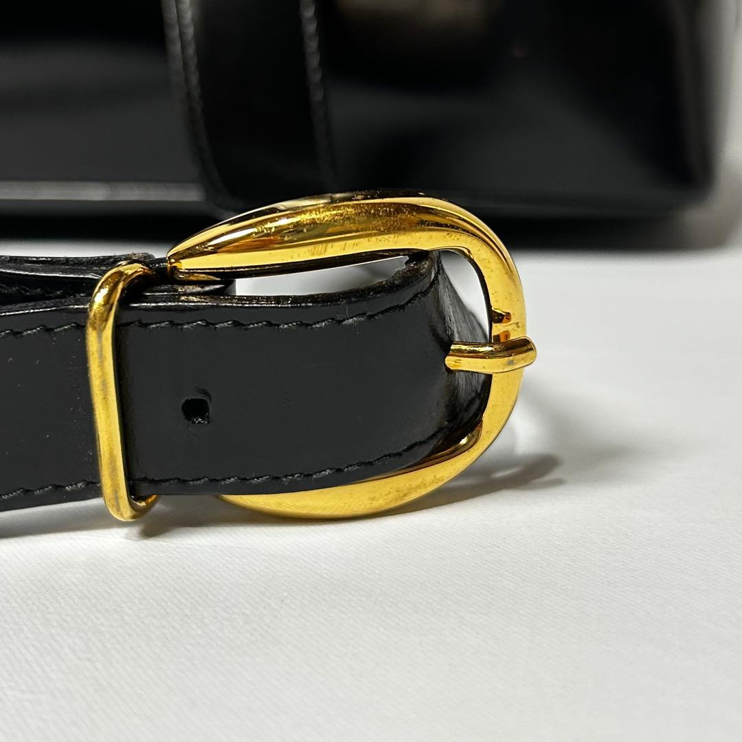 【良品】 GUCCI バンブー エナメル ボディーバッグ ロゴ型押し 黒 OLD