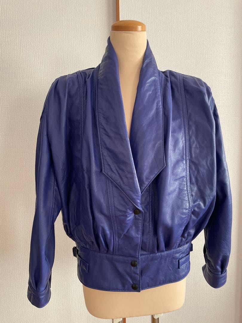 80s LEATHER FASHION 羊革ブルーレザージャケット ヴィンテージ
