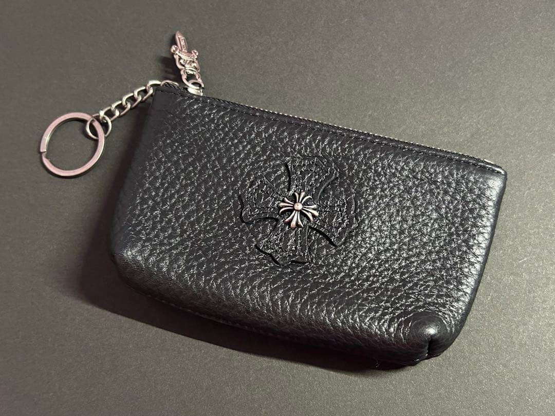 ミニ財布 ブラックレザー ケース 小銭入れ　本革牛革　クロス 財布