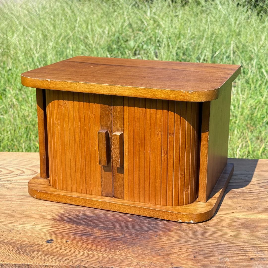 ビンテージ　蛇腹シャッター　ウッドボックス　卓上小物入れ