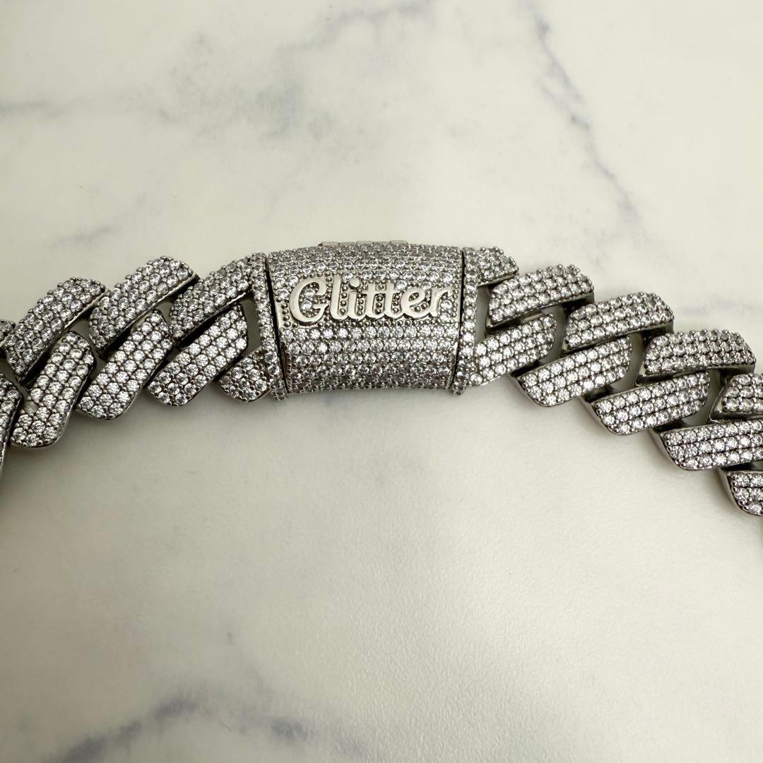 Glitter シルバー チェーンネックレス60cm 19mm