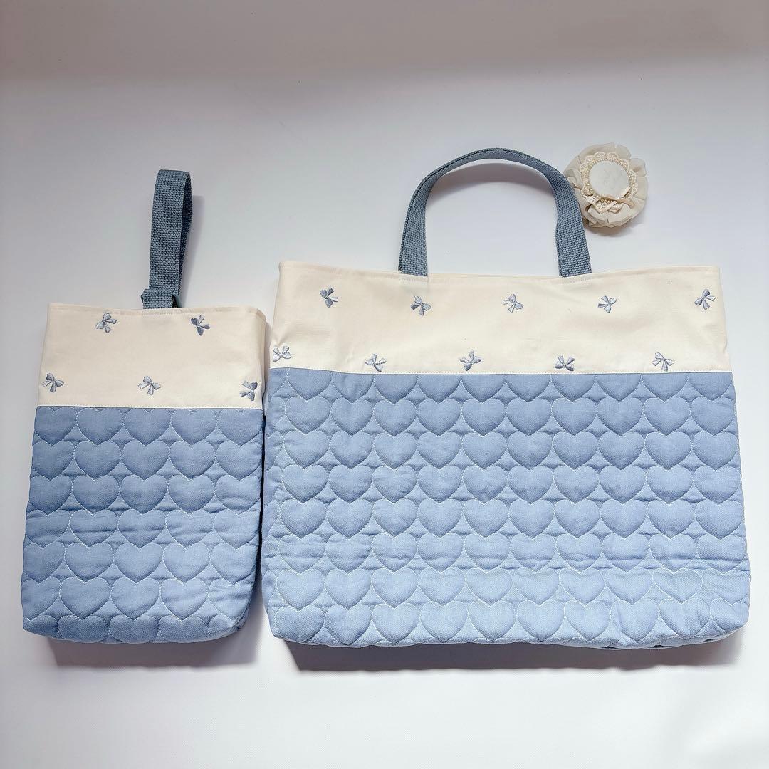 ぴ様　レッスンバッグ　上履き袋　体操着袋　ハンドメイド　ハート　キルト　ヌビ