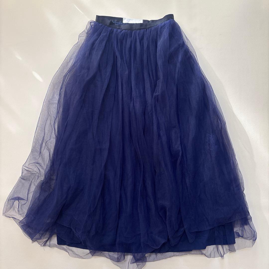 MYLAN マイラン チュール スカート マキシ丈 フレア ネイビー FREE