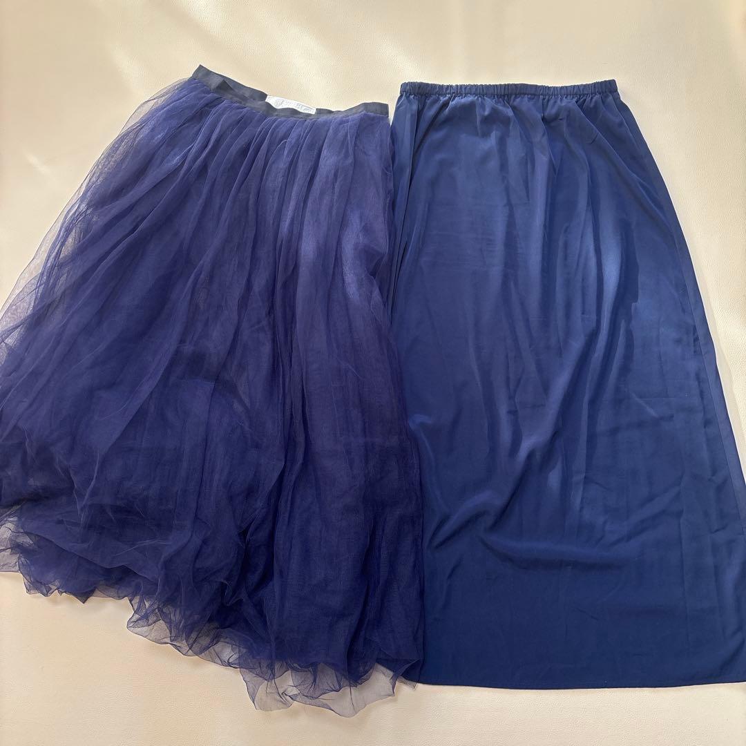 MYLAN マイラン チュール スカート マキシ丈 フレア ネイビー FREE