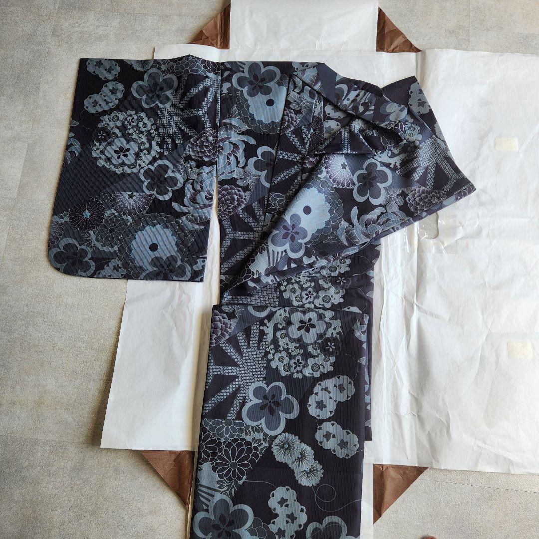 【お値下げ・美品・撫松庵】低身長　セオアルファ小紋・浴衣兼用　切嵌舞花文　洗える