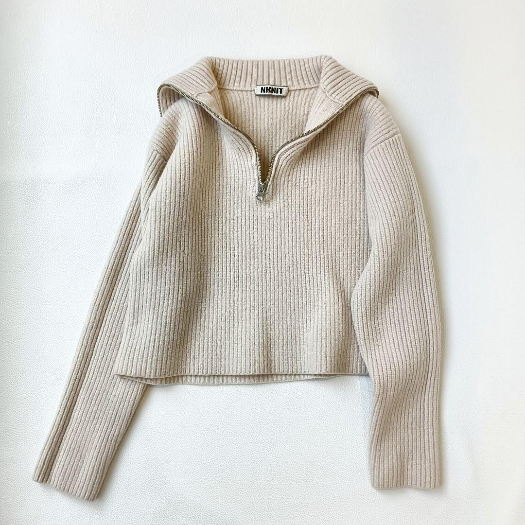 美品✨《NKNIT》ンニット ハーフジップニット リブ スタンドカラー ウールc