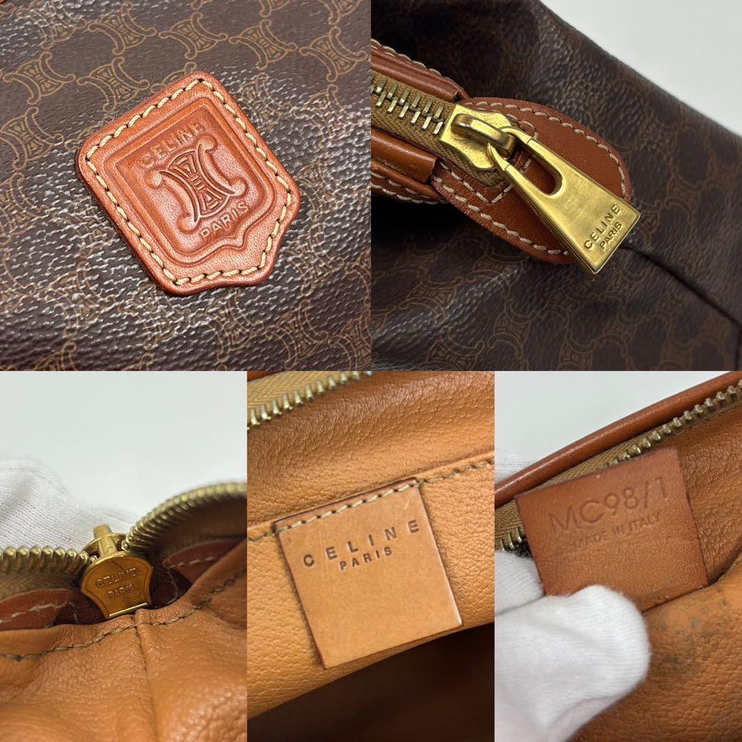 【美品✨】CELINE セリーヌ　ポーチ　マカダム柄　PVC×レザー　ブラウン