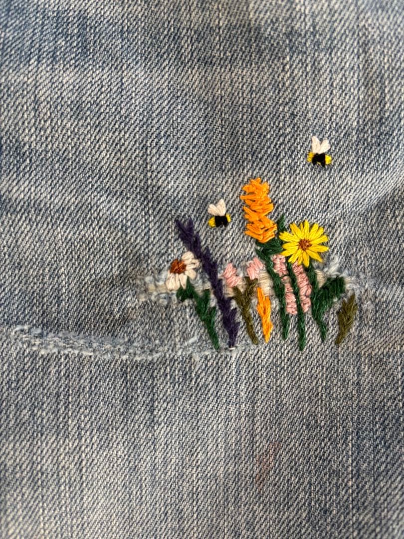 【1/31まで価格】 45R 再び ライ麦デニム クロスビー５　ハッチとお花刺繍