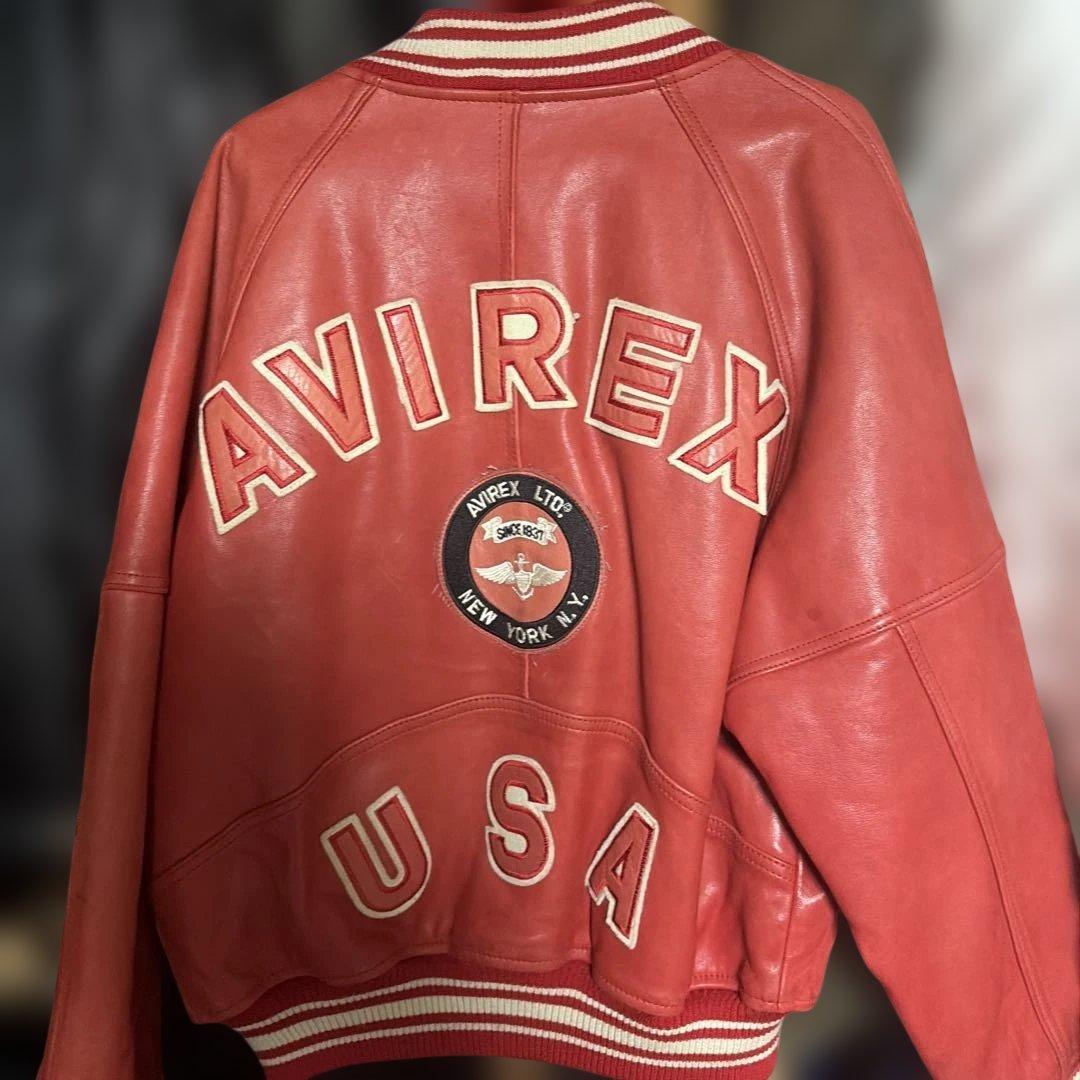 AVIREX レザージャケット XS レッド　赤 牛革