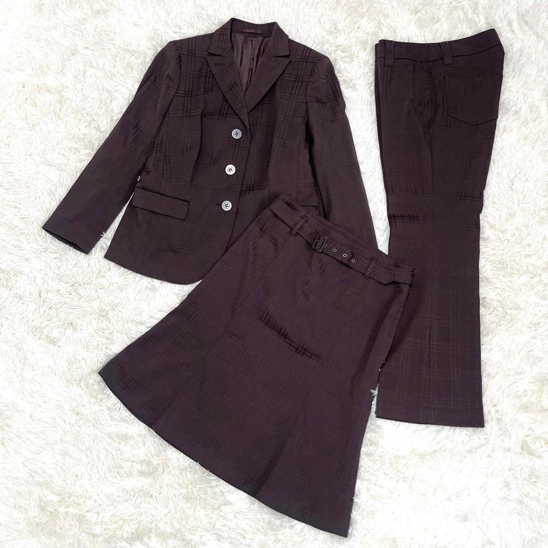 バーバリーロンドン 3ピース シャドーチェック パンツ スカート　ジャケット　茶