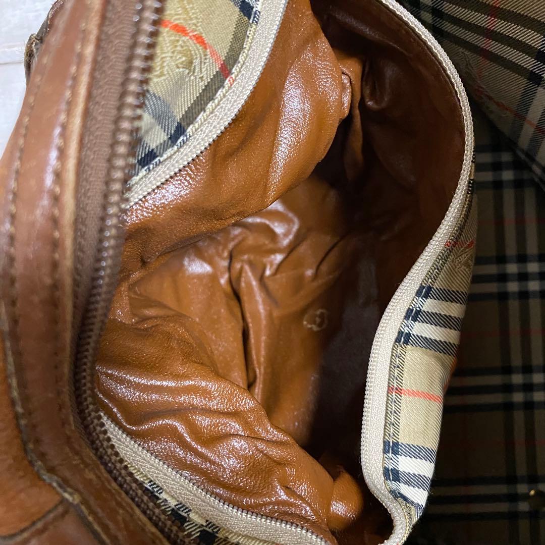 バーバリー Burberrys レザー ミニボストン ノバチェック裏地 ブラウン