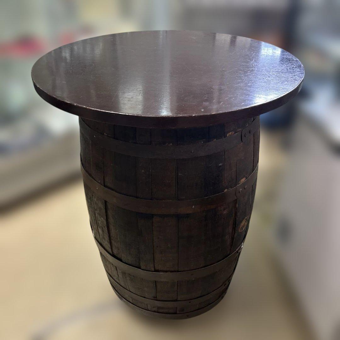 6668②木製古樽 バレルテーブル 直径約80㎝ 高さ約103㎝ キャスター付き