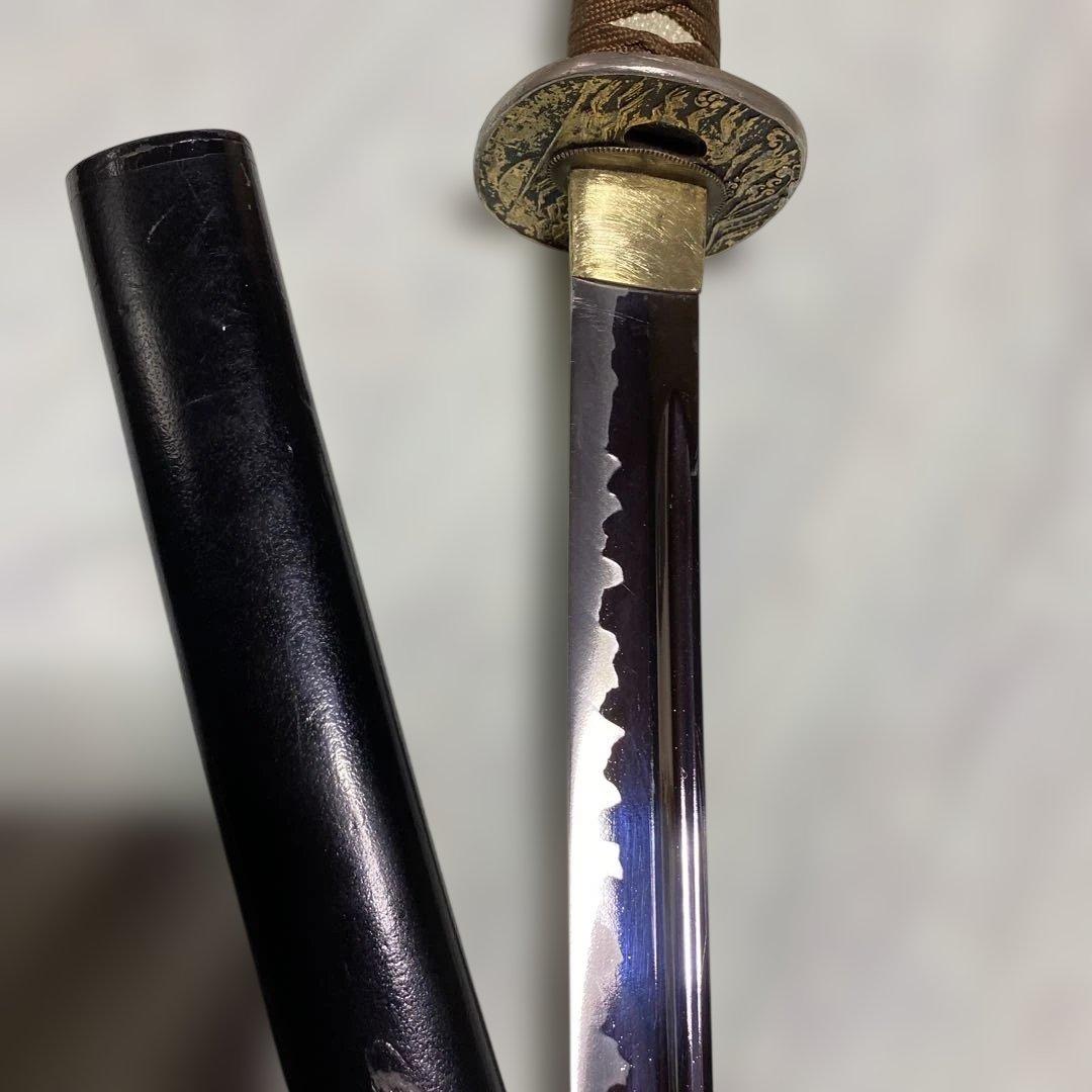 模造刀(居合刀)下緒無し 茶柄 鶴と波絵角丸鍔