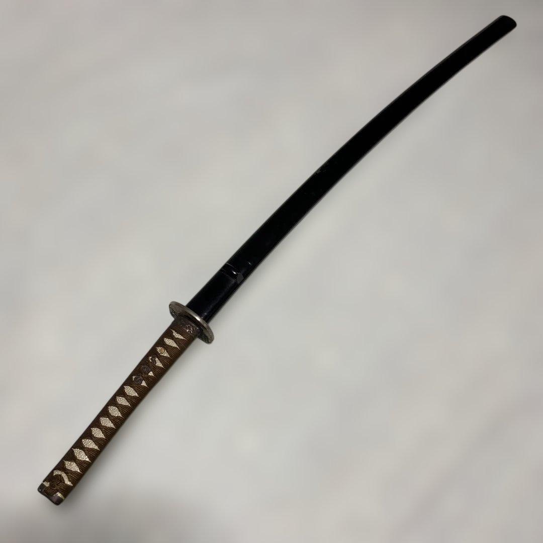 模造刀(居合刀)下緒無し 茶柄 鶴と波絵角丸鍔